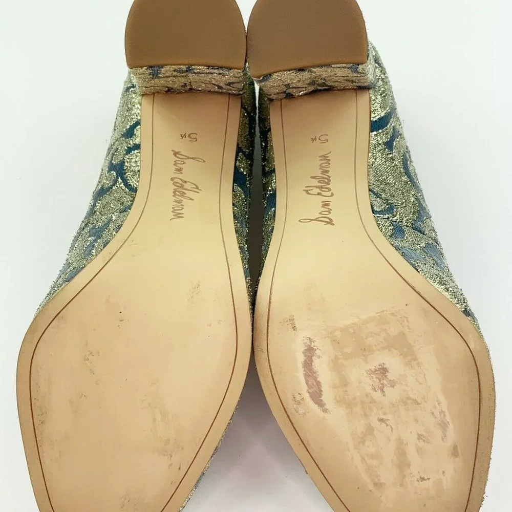 Sam Edelman Stillson Pumps 5.5 Blue Metallic Gold Block Heels - Picture 7 of 8